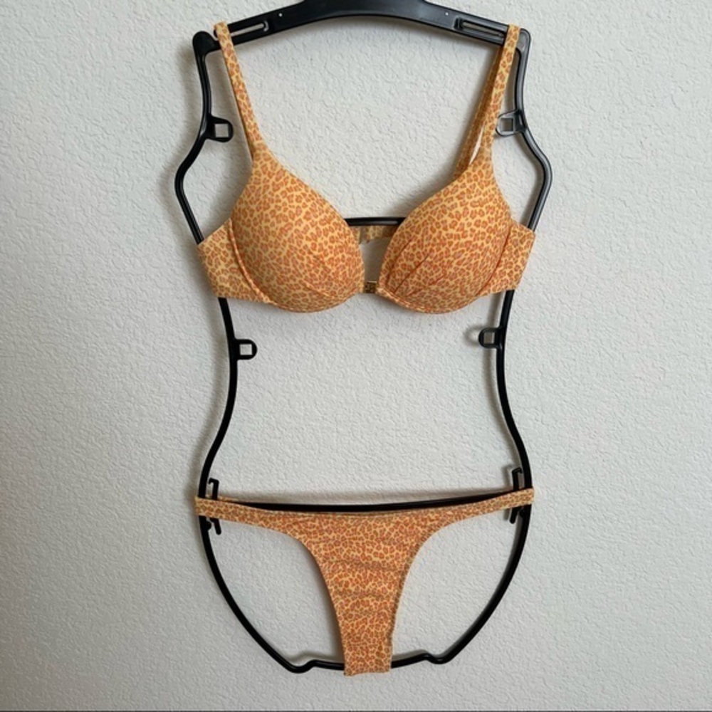 Bikinis to Go Orange Animal Print Bikini Push Up Thong Bottom